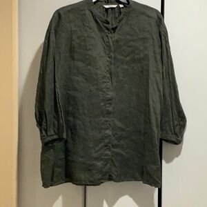 Uniqlo Linen 3/4 sleeve top - Olive, Size XL